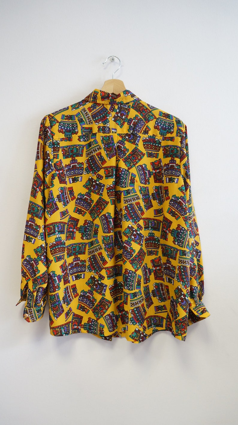 poliester shirt XXL size vintage multicolor shirt blouse yellow shirt