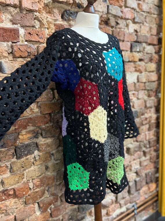 handmade openwork sweater, patchwork, multicolor … - image 8