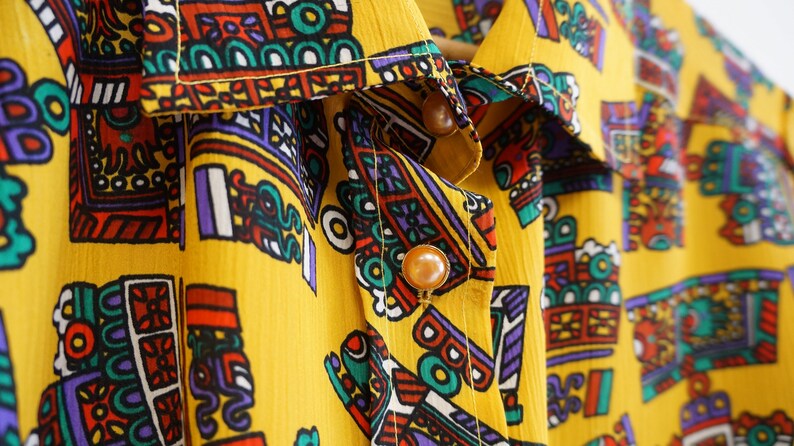 poliester shirt XXL size vintage multicolor shirt blouse yellow shirt