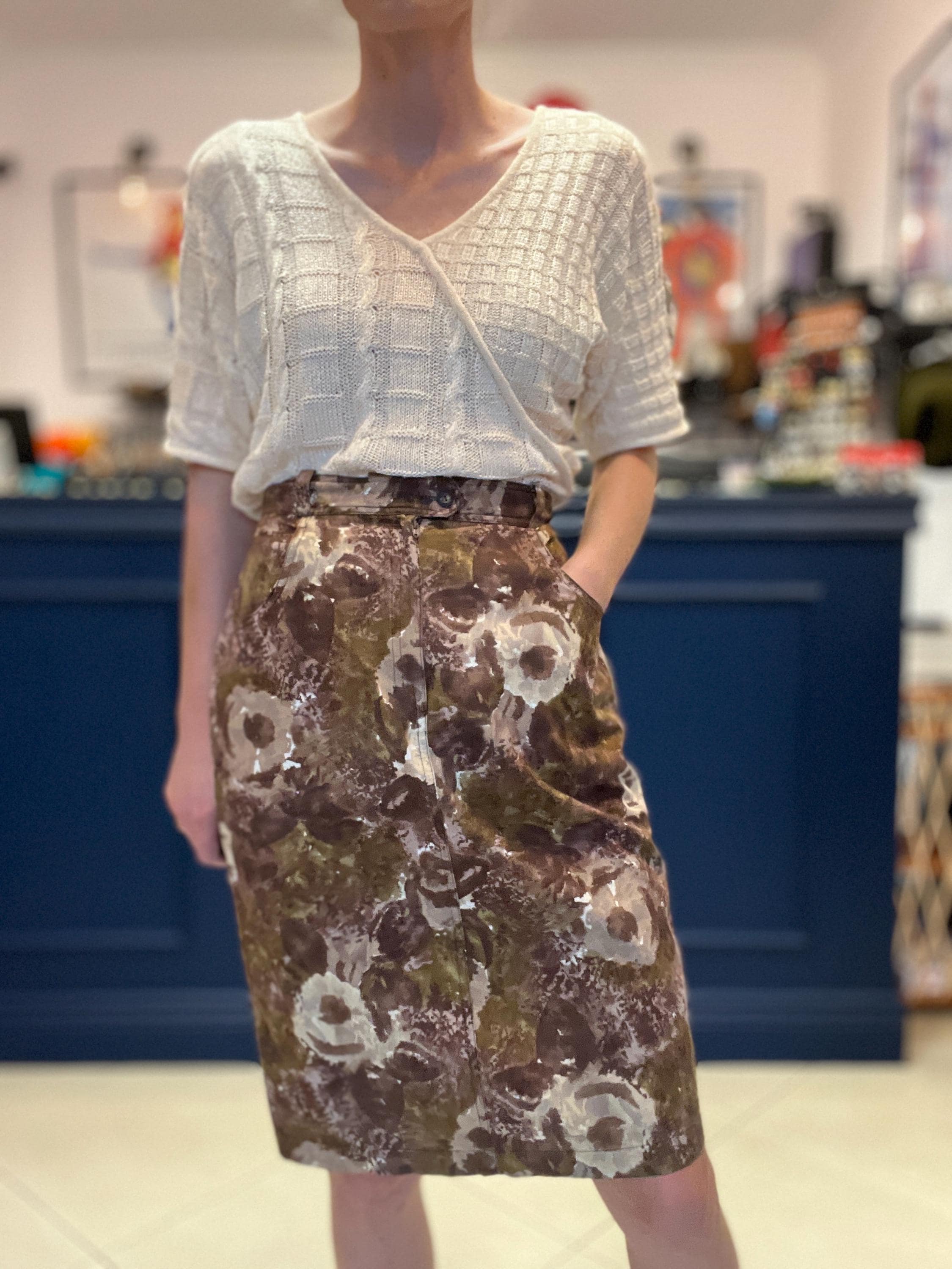 Vintage iBLUES イブルース 100%麻スカート Iblues 綿 100% スカート、オータムカラー、サイズ L ヴィンテージ