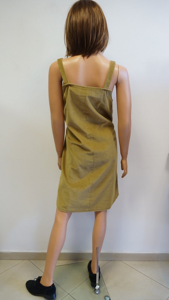 corduroy dress, vintage beige brown, bib dress, m… - image 8