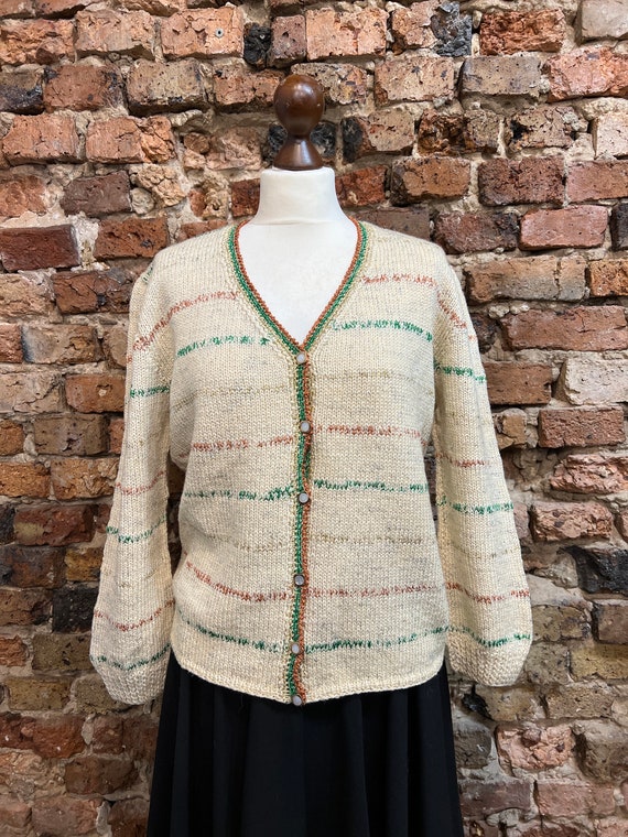 beige shiny wool cardigan, crochet hand knitted s… - image 1