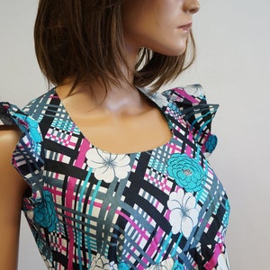 blue floral dress, mini dress, cotton blue dress, italian dress, blue floral dress, small size