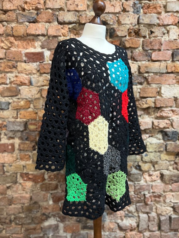 handmade openwork sweater, patchwork, multicolor … - image 7