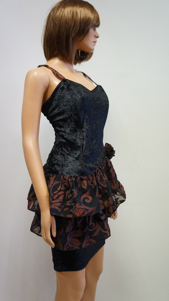retro dress, black brown frills, lace dress, mini… - image 6