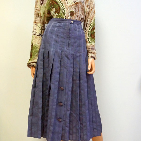 jupe plissée pourpre, jupe maxi violet vintage, jupe boutons plissés, grande taille XL