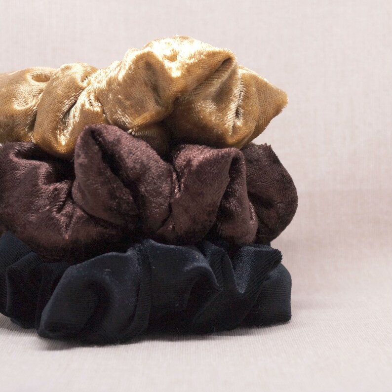Black gold and brown velvet #025 Velvet Scrunchies Set 3x handmade scrunchies