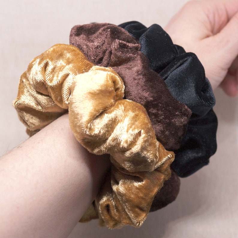 Black gold and brown velvet #025 Velvet Scrunchies Set 3x handmade scrunchies