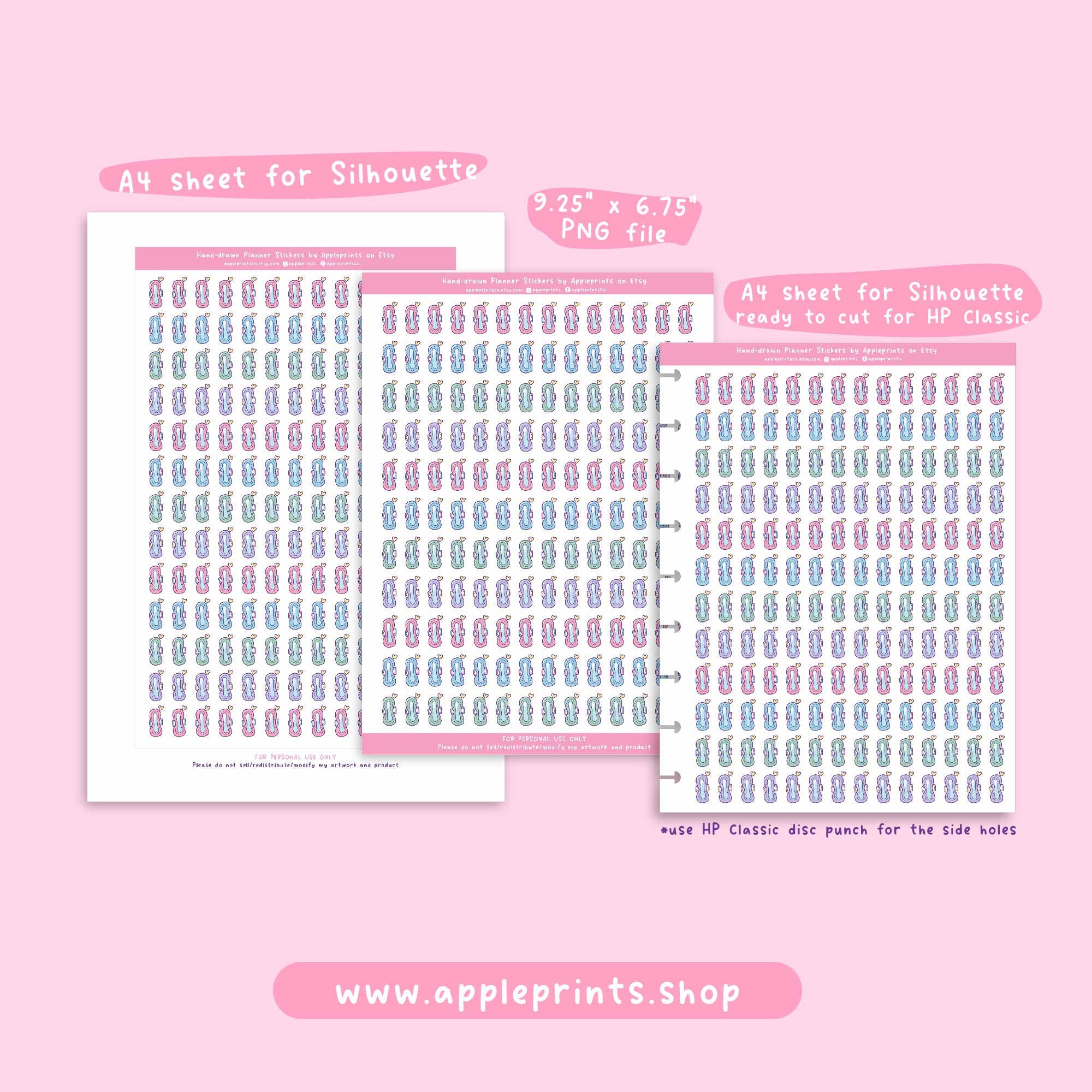 Period Tracker, Cute Health and Wellness Printable Planner Stickers A4 ...