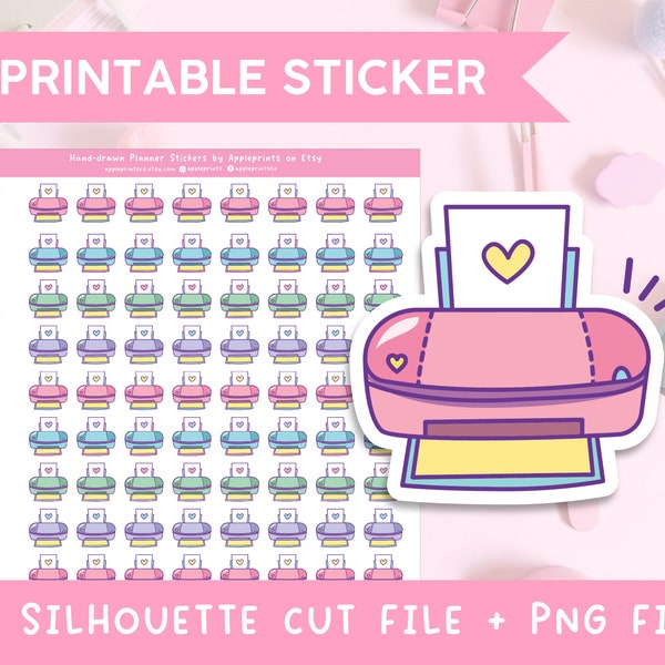 Cute Printer, Office To-Do and Tasks Printable Planner Stickers | A4 Silhouette Print Cut PNG Insert for Happy Planner Classic, ECLP