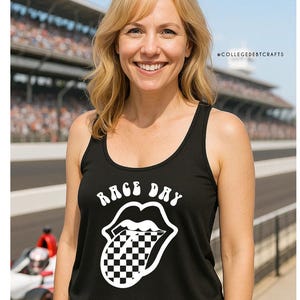 Camiseta sin mangas con estampado de cuadros y lengüeta para el día de la carrera / Carreras / Indianápolis / Indy / Autos / Camiseta del día de la carrera / Día del carburador / Camiseta de carreras / Unisex / IndyCar
