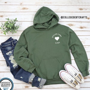 May include: Green hooded sweatshirt with a white pocket and the text "Epsilon Sigma Alpha" with a white heart in the center.
