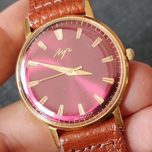 Vympel LUCH USSR Vintage Soviet Union old ultra slim watch Rare Serviced CCCP