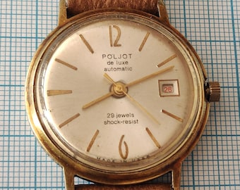 POLJOT de luxe Automatic mechanical 29 Gio USSR gold plated mens watch USSR