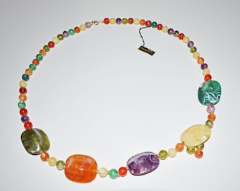 Beaded Vintage necklaces made of Genuine Lucite stones, with 5 big stones.