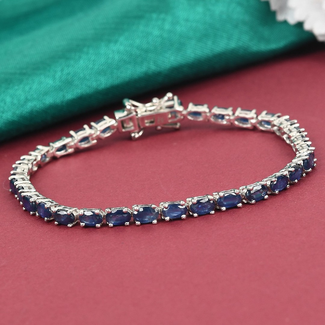 Blue Sapphire Tennis Bracelet Blue Sapphire Bracelet in 14K Etsy