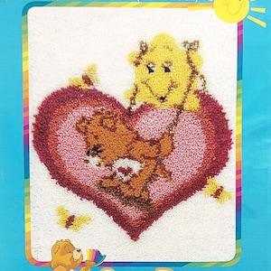 Y2K Care Bear Latch Hook Rug Kit, Tenderheart, Heart Sun Swing