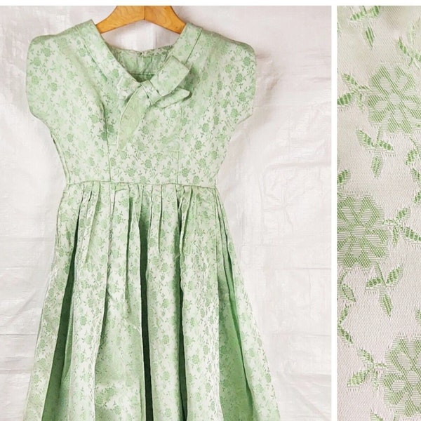 1950s Fit / Flare Dress, Silk Brocade, Handmade, Vintage Women's Clothing