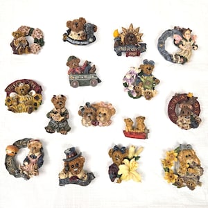 1990s Boyd&#39;s Bears & Friends Magnet Set, Lot 15, Vintage 90s Bear Animal Kitchen Refrigerator Home Decor, Bunny Rabbit Lily Lilly Diner
