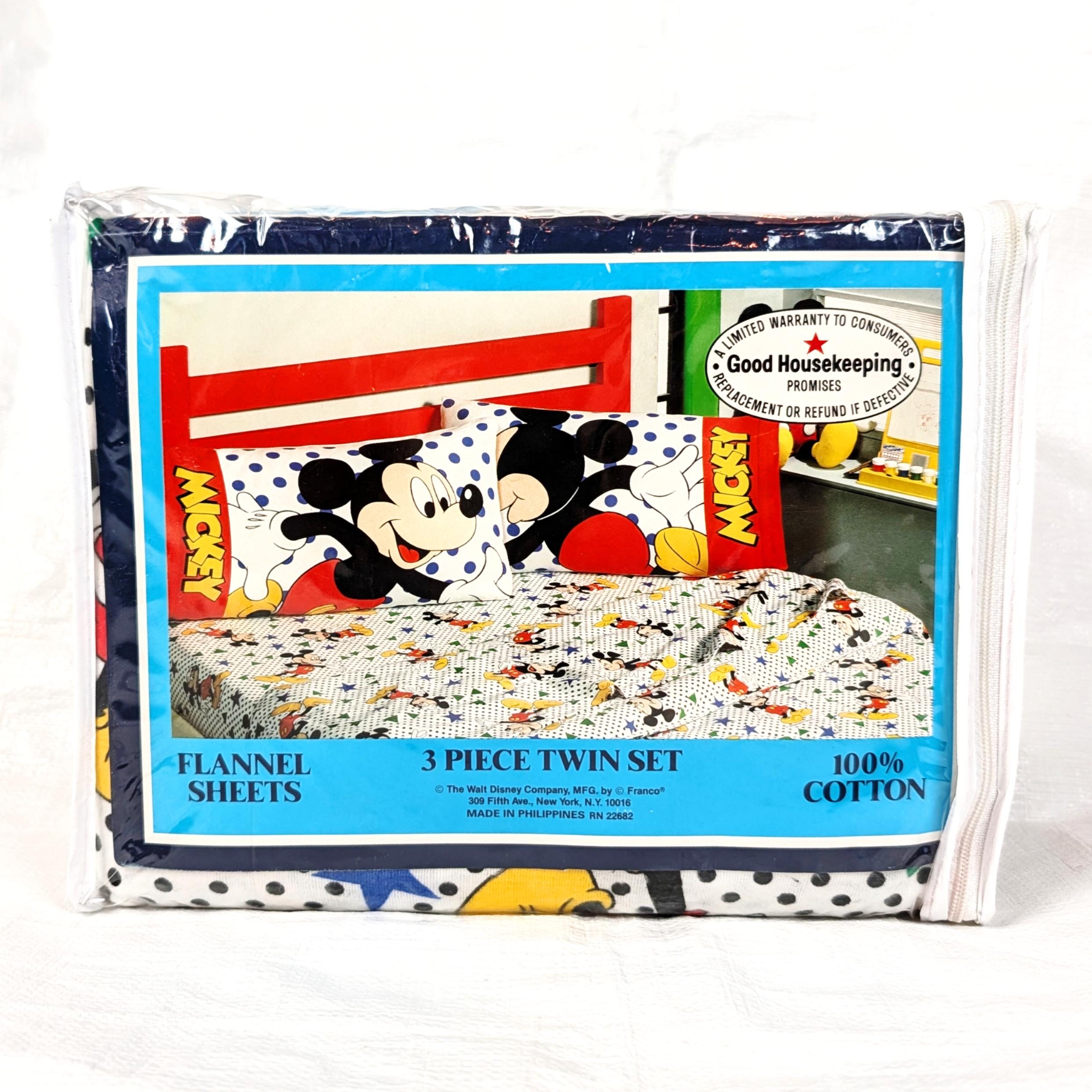 1990s Sheets 1990s Mickey Mouse 3-piece Flannel Twin Sheet Set, 100 % Cotton, NIP ...