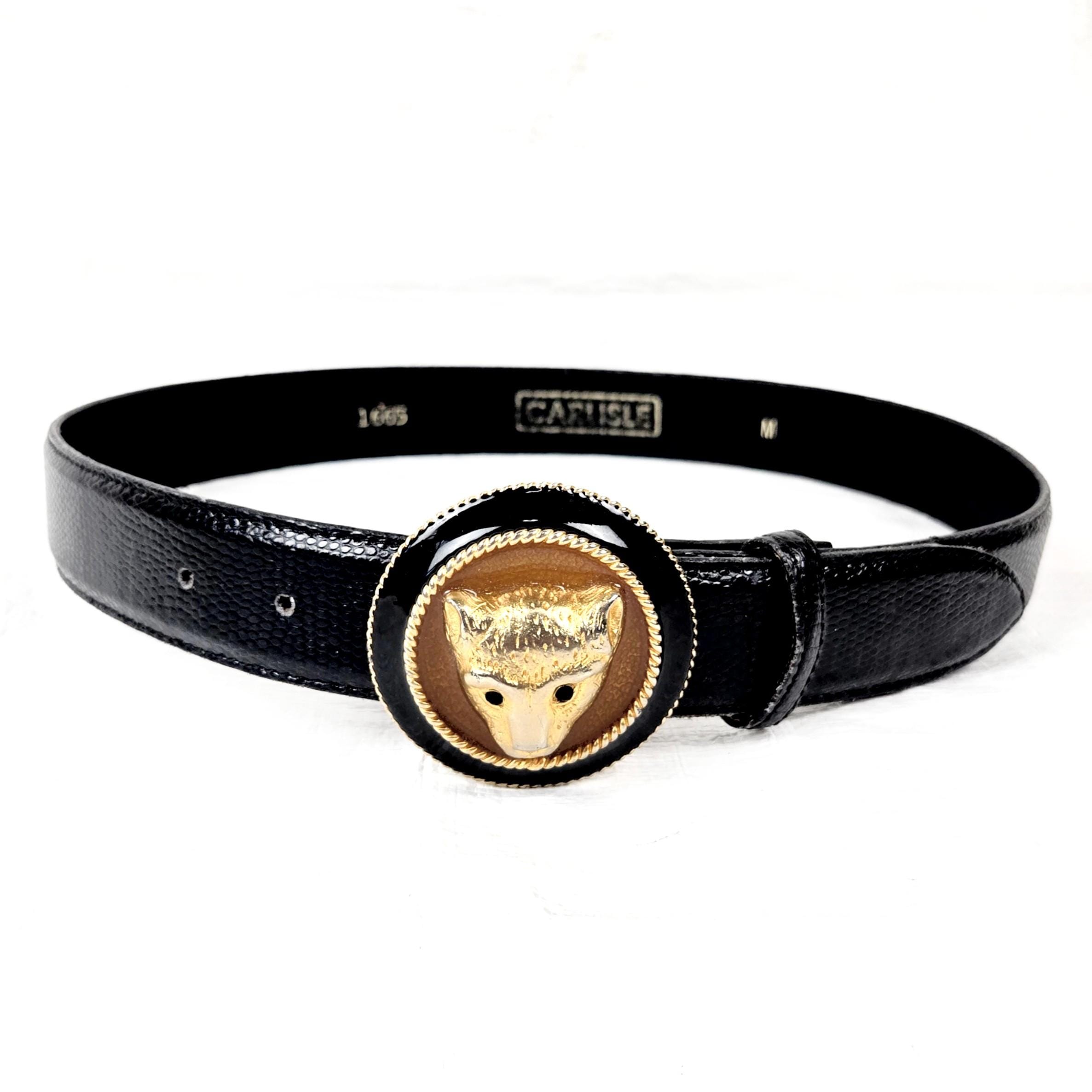 1980s Carlisle Black Belt W/ Leopard Head Buckle, Chunky  display picture 1