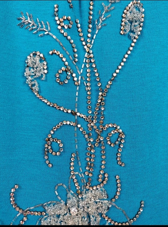 1960s ILGWU Beaded Dress, Sleeveless, Turquoise, … - image 3