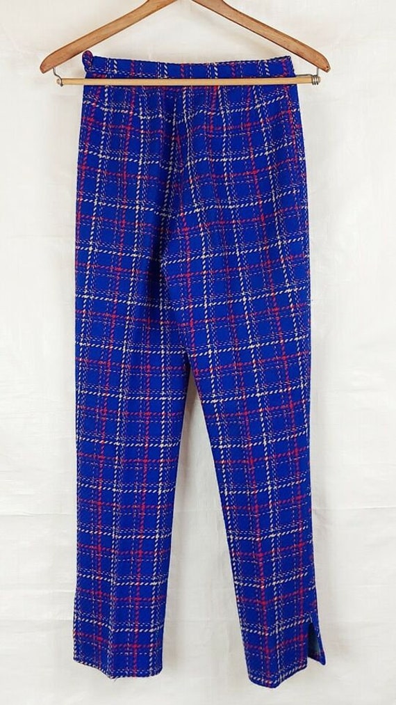 1970s Suit Pants, Blue Red Plaid, Poss Handmade, … - image 4