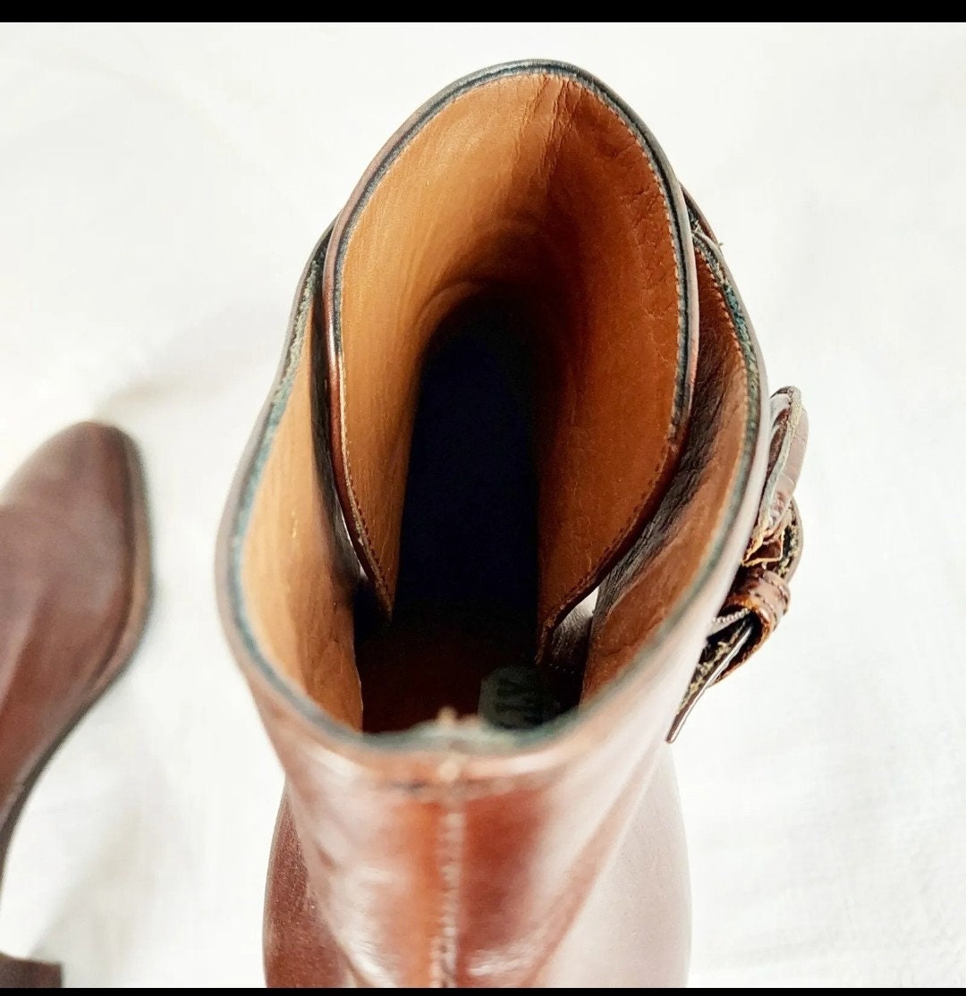 1990s Bally Oiled Leather Ankle Boots, Brown, Buckle