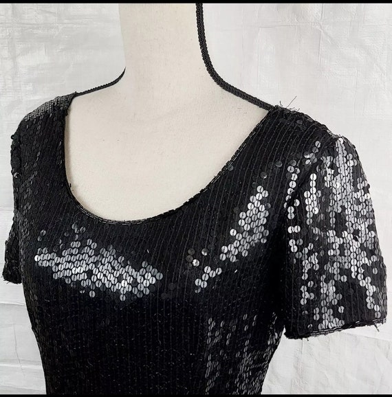 1980s Styleworks Sequined Little Black Dress, LBD… - image 3