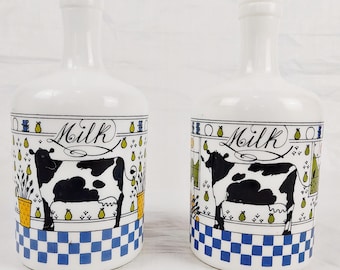 1980s Alan Wood Milk Glass Jugs, Lot 2, Lillian Vernon, #2 #6, Made Italy, Vintage Kitchen Home Decor, Farm Cow Pear Chicken