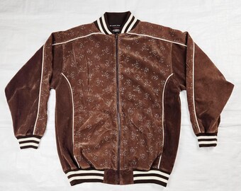 1990s Koman Modern Basics Velour Track Suit Size Extra Large XL Brown W Confetti Print Vintage Men s Clothing Clothes Winter Outerwear Etsy