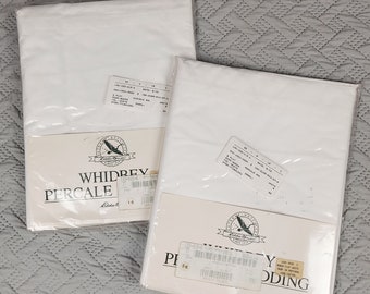 1992 Eddie Bauer Whidbey Percale Flat White Queen Sheets, NOS NIP, Lot 2, Vintage Bedroom Bedclothes Bedding Bed