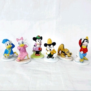 1987 Disney Porcelain Figurine Collection, Lot 6, Mickey Detective, Minnie Daisy Donald Pluto Goofy, Vintage Disneyana Home Decor KnickKnack