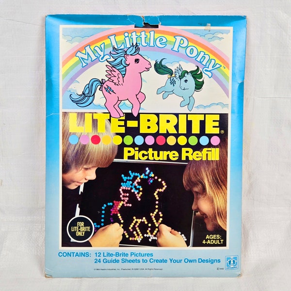 1980s My Little Pony Lite-Brite Picture Refill, 11 Original Patterns, 24 Unpatterned Refills, Vintage 80s Kids Toys Cartoons, Twilight