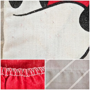 1990-tals Musse Pigg 4-delat sängklädset med överkast, lakan och örngott, vintage 90-tals Disney sovrumsdekoration i popkonststil, tillverkad i USA bild 7