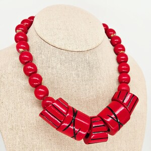1970s Chunky Wood Bead Necklace, UPCYCLE REPAIR ONLY, Vintage 70s Women&#39;s Jewelry Accessories, Red Black Round Wooden Abstract