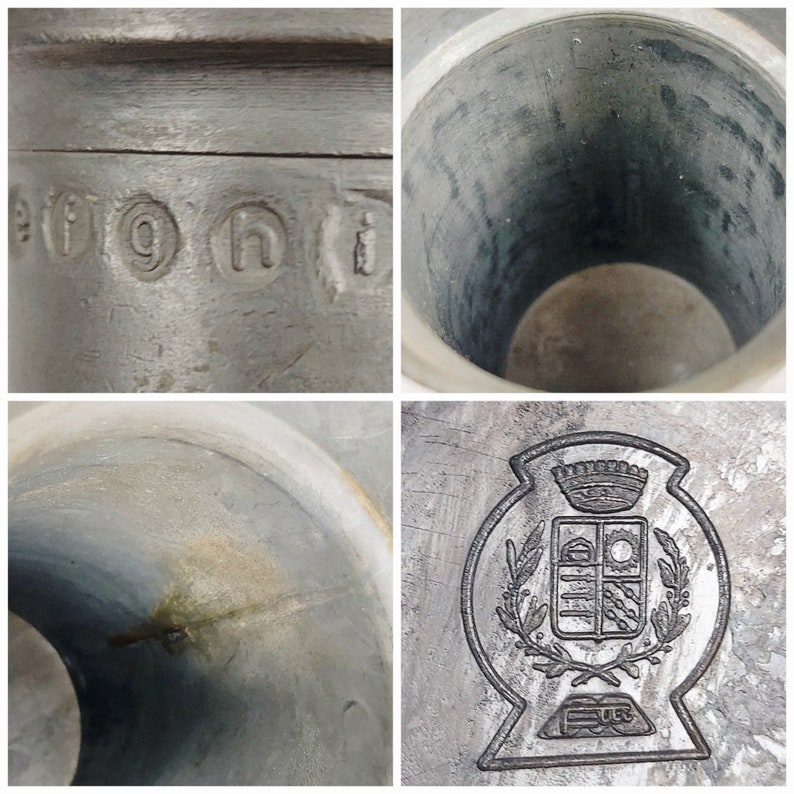 1900s Dutch Pewter Measuring Cups W/ Handles, Lot 5, Alphabet Theme ...
