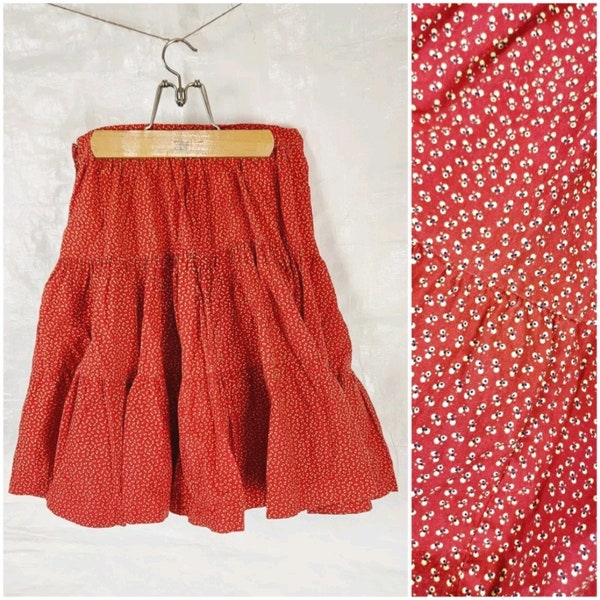 1970s Martha of Taos Skirt, Extreme Flare, Red Floral, Vintage Women's Clothing, Vintage 70s Women's Clothing Clothes Accessories Flowers