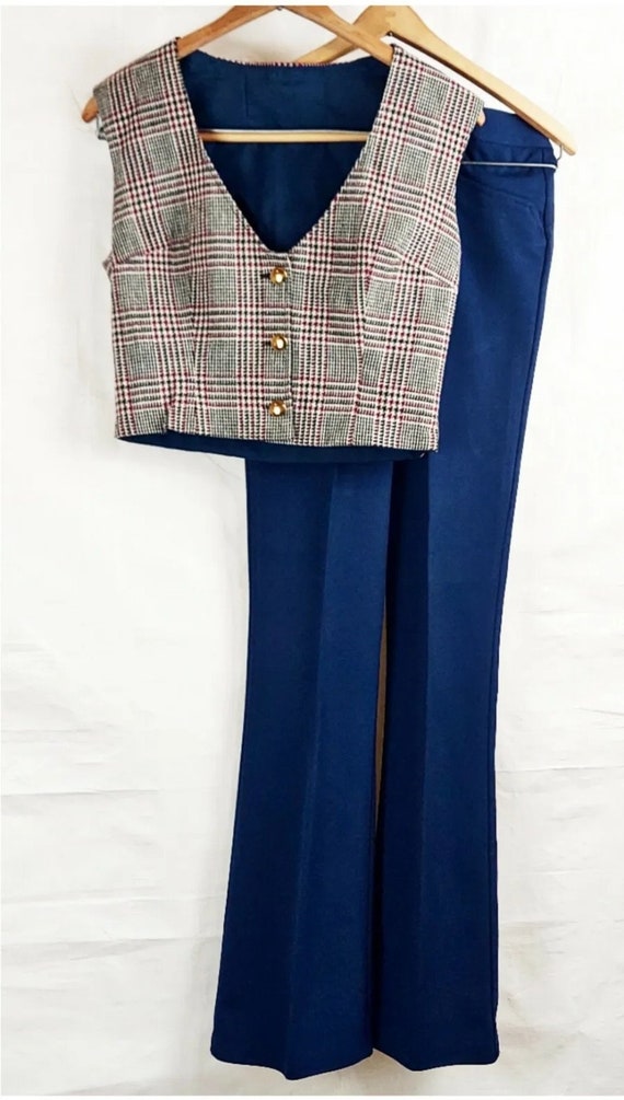 1970s Trego's Westwear Pant Suit w/ Vest, Plaid R… - image 2