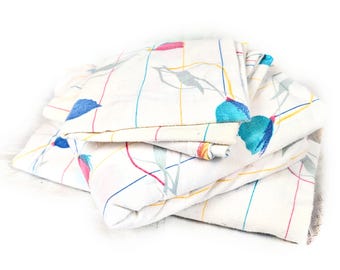 Ensemble de draps tulipes et rayures des années 1980, petit lit double, 1 taie d'oreiller ajustée 1 plat 2, literie de chambre vintage des années 80, jaune bleu rose