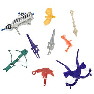 Accessori He-Man Masters of the Universe anni '80, armatura toracica Skeletor, balestra, catena, mazza, giocattoli per bambini vintage anni '80, cartoni animati, MOTU