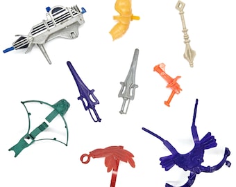 1980er Jahre Masters of the Universe He-Man Accessories, Skeletor Brustpanzer Armbrust Kette Schäkel Club, Vintage 80er Jahre Kinderspielzeug Cartoons, MOTU