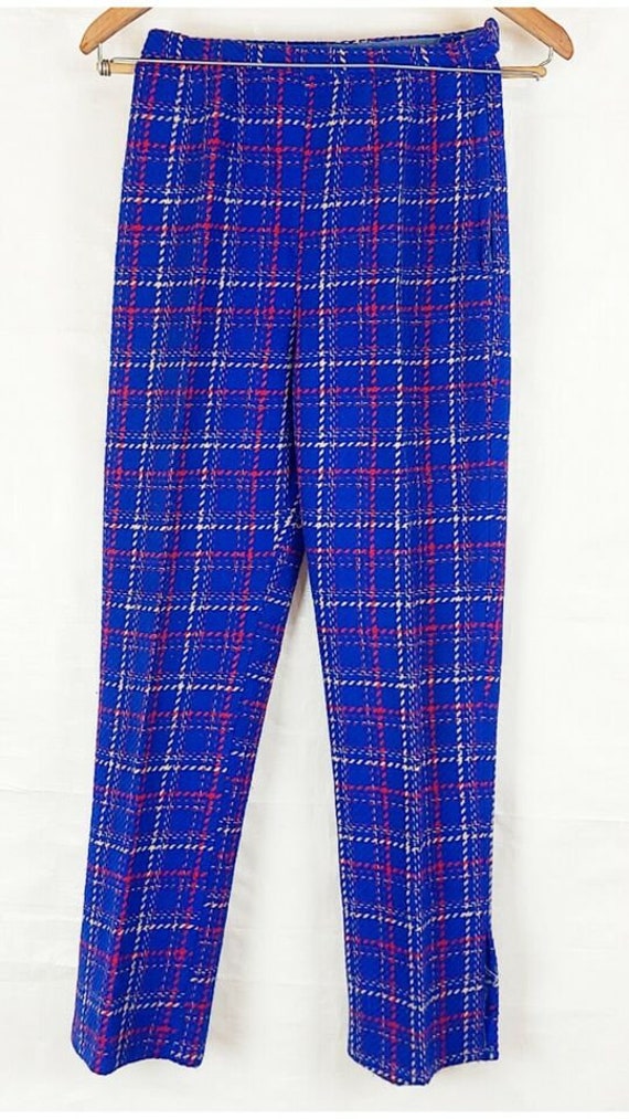 1970s Suit Pants, Blue Red Plaid, Poss Handmade, … - image 2