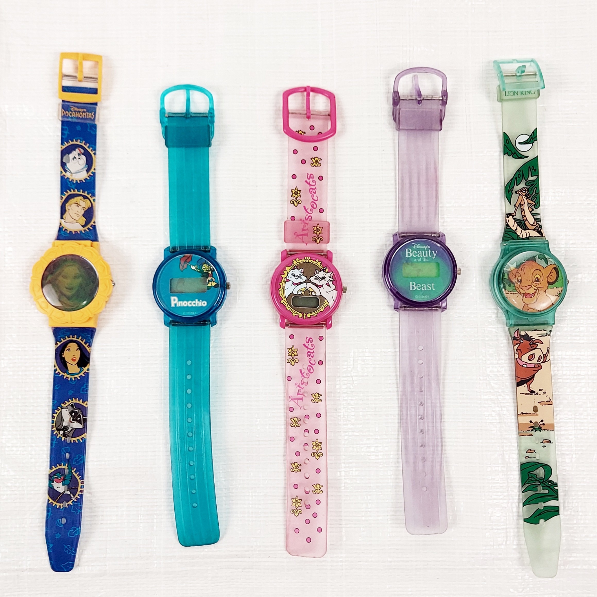 Relojes de pulsera vintage para ninos de Disney Lote 5 Rey Leon Aristocat Pocahontas Pinocho Bestia Bella decada de 1990 Y2K Etsy Mexico