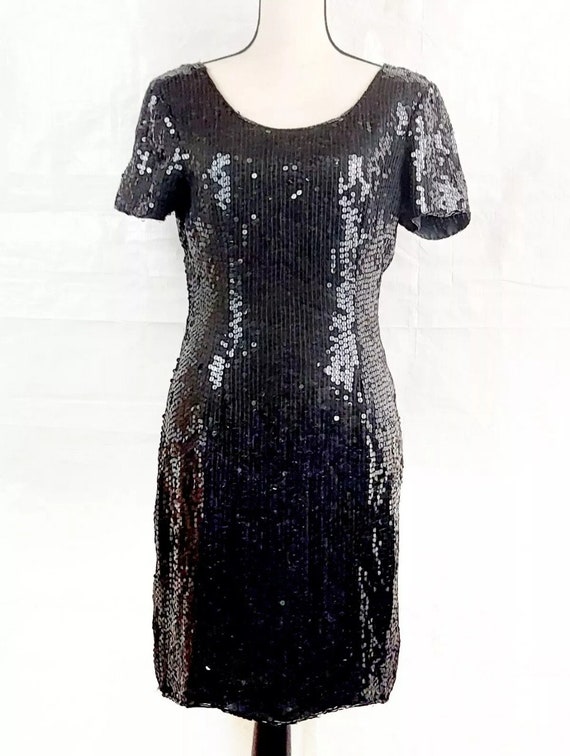 1980s Styleworks Sequined Little Black Dress, LBD… - image 2