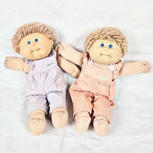 1980s Cabbage Patch Kids Twins / Best Friends Dolls, Authentic Ruffle-Strap Overalls, Blonde Blue Eyes, Vintage 80s Kids Toys Cartoons TV