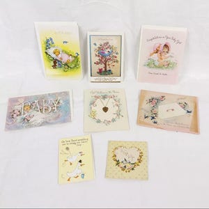 Vintage geboortekaartje baby gefeliciteerd, lot 8, kortstondige jaren 1930-70