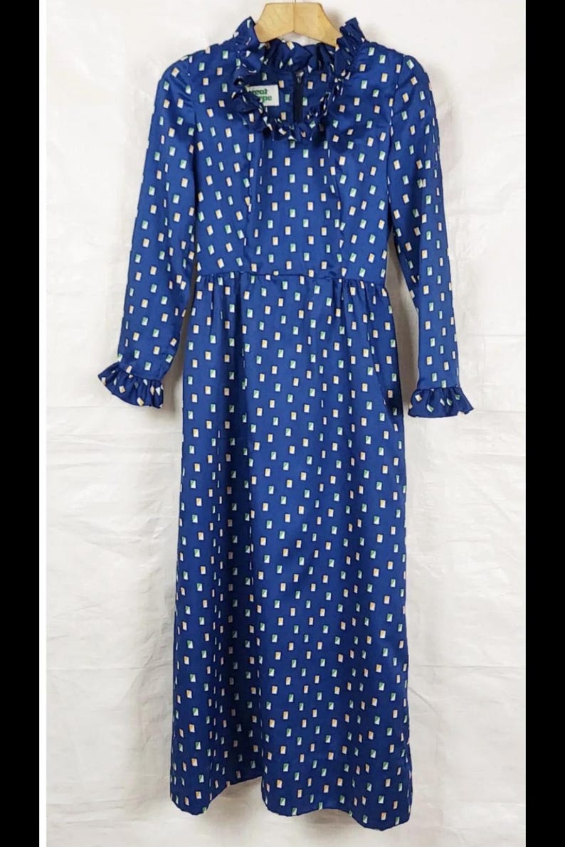 1980s Great Shapes Dress, Blue Ruffle Collar, Vintage 80s Women's ...
