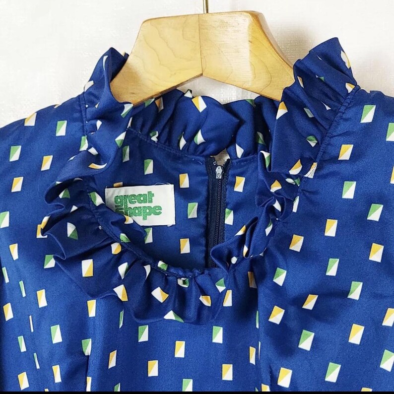 1980s Great Shapes Dress, Blue Ruffle Collar, Vintage 80s Women's ...