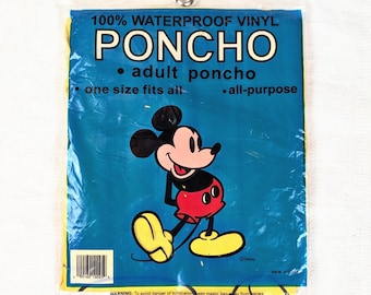 Poncho de Mickey Mouse de los años 90, nuevo en su empaque original, sin abrir, talla única para adulto, vinilo impermeable, estilo vintage de los 90 de Disney World, Disneyland, Florida, California.